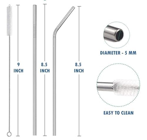 Slymet - Stainless Steel Reusable Straw Set | 2 Straight & 2 Bent Straws with Cleaning Brush & Storage Pouch | BPA-Free, Rust-Resistant, Eco-Friendly Metal Straws for Juice, Smoothies, Coffee. 6