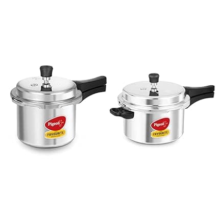 Favourite Outer Lid Non Induction Aluminium Pressure Cooker, 3 Litres, Silver + Pigeon by Stovekraft Favourite Alluminum Pressure Cooker, 5 litres, Silver