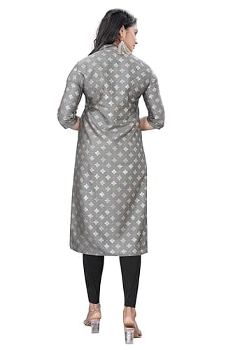 Gauri Laxmi Enterprise Ladies Kurti | Art Silk Fabric | Foil Print Kurtis | Ethnic Wear | Ideal for Women & Girls (Large, Grey) 2