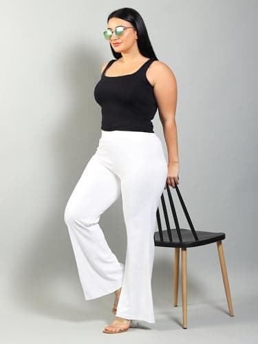 Plus Size Bell Bottom Lightweight Trouser for Women | Boot Cut Pants for Office Wear White 5