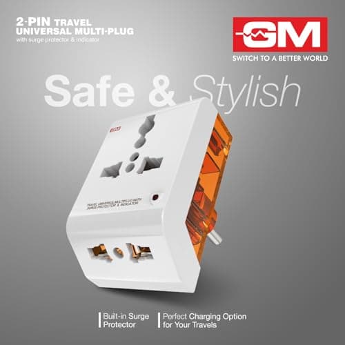 GM 6AMP 2-Pin Multi Plug Adapter | Universal Travel Adapter | Supports 2-Pin & 3-Pin Plugs | Multiple Charging Ports | Charge Smartphones, Laptops & Other Devices | Compact & Reliable | GM 3011 5