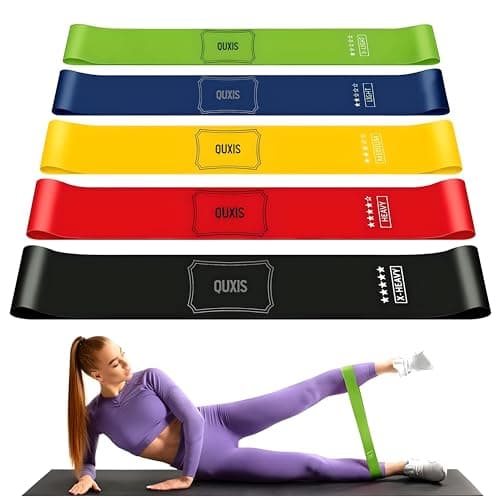 QUXIS Resistance Bands Set for Men and Women, Pack of 5 Different Levels Elastic Band for Home Gym Long Exercise Workout – Great Fitness Equipment for Training, Yoga – Free Carrying Bag