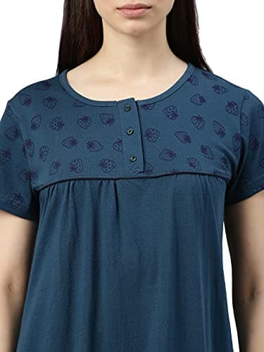 KRYPTIC Womens Teal Blue Printed Pure Cotton Maxi Nightdress(Teal Blue-L) 5