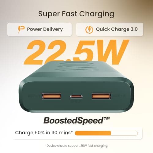 Ambrane 27000mAh Powerbank, 20 W Fast Charging, Triple Output (2 USB & 1 Type C), PD, Quick Charge for iPhone, Android & Other Devices, Made in India + Type C Cable (Stylo Pro 27K, Green) 2