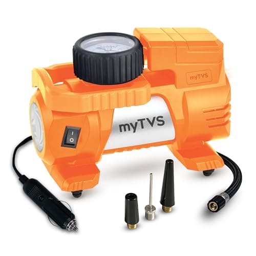 myTVS Air Thunder Tyre Inflator for Car and Bike with LED Torch (150 PSI, Analog Meter, Metal Body, 3m Cord) | Air Pump for Car Tyre Inflator Pump TI-9, 1+1 Years Warranty