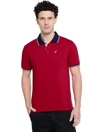 AMERICAN CREW Polo Collar T-Shirt for Men with Pocket (AC526-L_Jester Red)