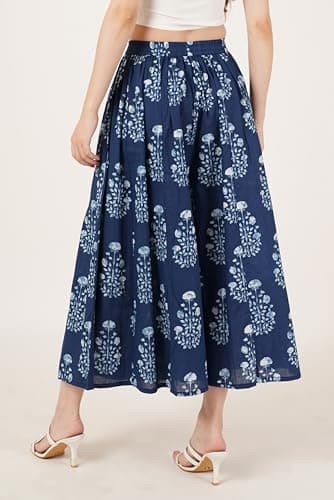 COTLAND Fashions Women Relaxed Fit Mid Rise Jaipuri Cotton Floral Printed Palazzo Pants (Neel Pankh), Multicolour, XL 4