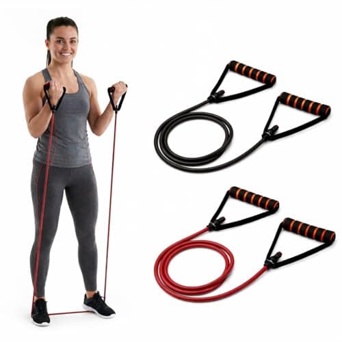 Boldfit Resistance Tube Set with Foam Handles, Door Anchor for Exercise & Stretching, Suitable in Home & Gym Workout for Men & Women 10-15 Kg, Red Black (Pack of 2)