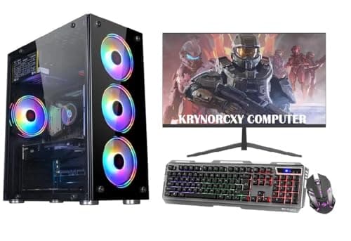 KRYNORCXY Desktop Computer Full Set PC with i7 4770, 16GB RAM, SSD Storage, HD 4600 Graphics, 22 Inch Monitor, RGB 4 Fan Cabinet, RGB Keyboard Mouse, WiFi, HDMI, Windows 11 Pro (128GB SSD+1TB HDD)
