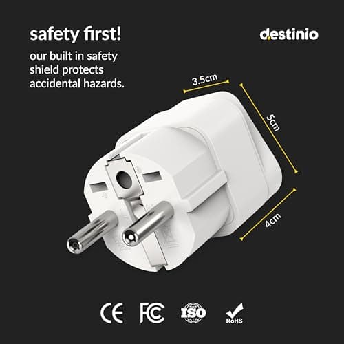 Destinio Universal Europe Travel Adapter Type E/F Schuko Plug Converter 13A 250V, International EU Power Socket for Germany France Spain, Portable European Plug for Mobile Laptop Charger (Pack of 1) 3