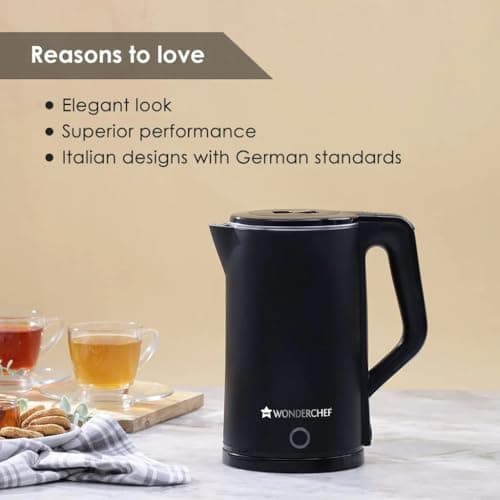 Wonderchef Cool Touch Electric Kettle 1300W with Stainless Steel Interior | 1.8L Capacity | 1 Years Warranty | Black 2