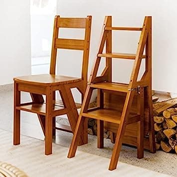 MAHOKSHA Multifunctional Wooden Four Step Stool for Kitchen and Home||Wooden Folding Library Ladder Chair,2 in 1 Lightweight Portable Multifunctional Step Stool| Foldable Chair