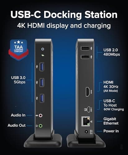 Plugable USB-C Docking Station for Specific Windows, MacBook, Chromebook, and Linux USB-C and Thunderbolt 3 Systems (4K@30Hz/1080P@60Hz HDMI, 60W Charging on Supported Systems) 2