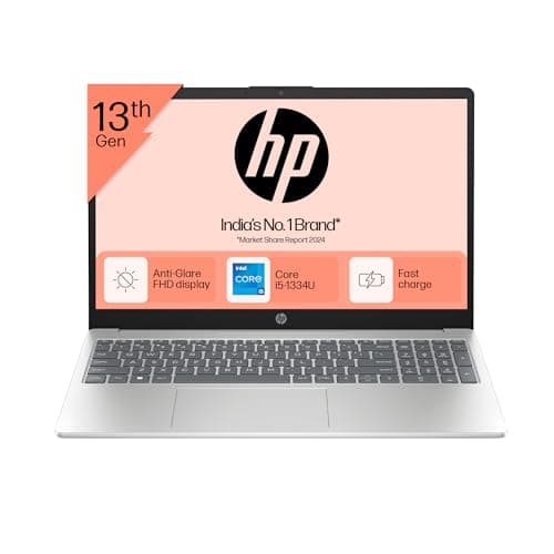 HP 15, 13th Gen Intel Core i5-1334U Laptop (16GB DDR4, 512GB SSD) Anti-Glare, 15.6"/39.6cm, FHD, Win 11, Office 24, Silver, 1.59kg, Iris Xe Graphics, FHD Camera, Backlit KB, FD0577TU