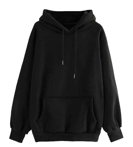 VANCHER Black Solid Hooded Cotton Fleece Sweatshirt for Men – 350 GSM Winter Hoodie, Warm & Lightweight Regular Fit Pullover, Long Sleeve Casual Wear (in, Alpha, M, Regular)