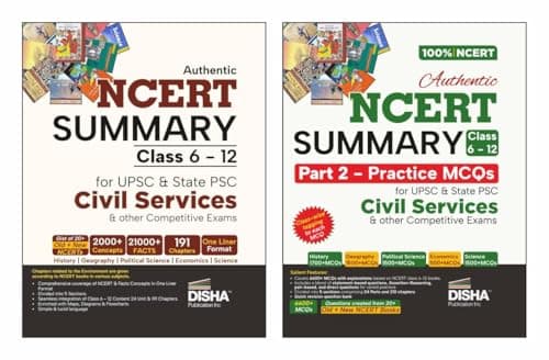 Disha Combo (2 Books) Authentic NCERT Summary (Class 6 to 12) Part 1 & 2 - One Liner Concepts & Practice MCQs for UPSC & State PSC Civil Services & other Exams | Old & New NCERT General Studies
