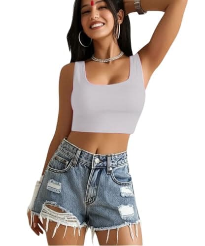 SoHot Women’s Stylish Ribbed Sleeveless Lycra Stretchable Readymade Crop Tank Top Cami Blouse for Girls 2SS7 1044 3XL WHT White 5