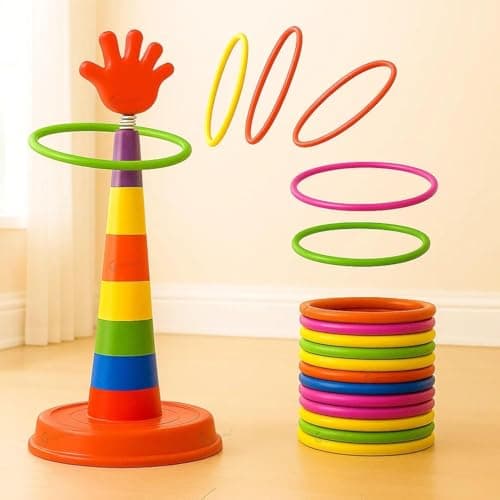 2 in 1 Ring Toss Game for Kids | Indoor Outdoor Fun Learning Activity Toy | Stacking Rings & Target Throw Game | Multicolor Plastic Toy for Baby | Birthday Gift for 1-5 Years - Random Design