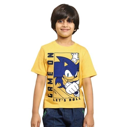 Kidsville Official Sonic Graphic Printed Regular Fit Tshirt for Boys Yellow