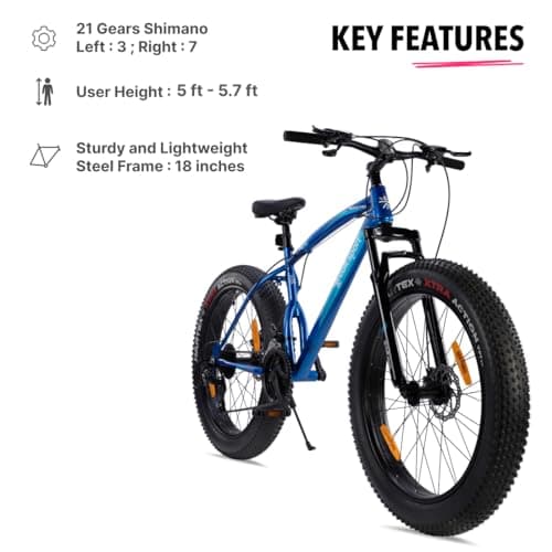 Cult Monstro 26 inch 21 Speed Shimano Gear Fat Tyre Mountain Bike with Front Suspension & Dual Disc Brake Cycle/Bicycle (18 Inch Frame, Ideal for 13+ Years), Blue 3