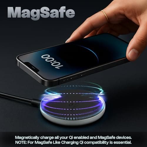 Amkette Air 450 Wireless Charger/Magsafe Charger | Latest Qi Technology 15W Wireless Charging with MagSafe Compatibility| Includes Magnetic Ring for Non-MagSafe Phones | Universal Compatibility 3