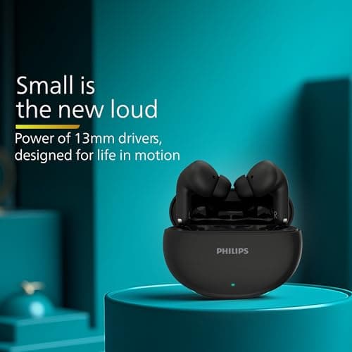 Philips TAT1269 Bluetooth Truly Wireless in Ear Earbuds with mic, 13mm Drivers, Bluetooth 5.4, 40H Playtime, IPX5, Fast Charging, Touch Controls, Voice Assistant, Mono Mode, LED Indicator (Deep Black) 2