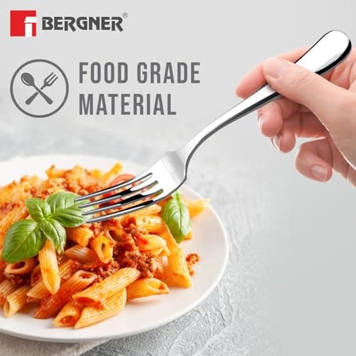 Bergner BE Essentials Baguette Stainless Steel 6 Pcs Dinner Fork Set, 19cm Long Fork, Non-Magnetic Steel Premium Forks for Home and Kitchen, Easy to Clean, Modern Aesthetics, 1.6mm Thickness - Silver 5