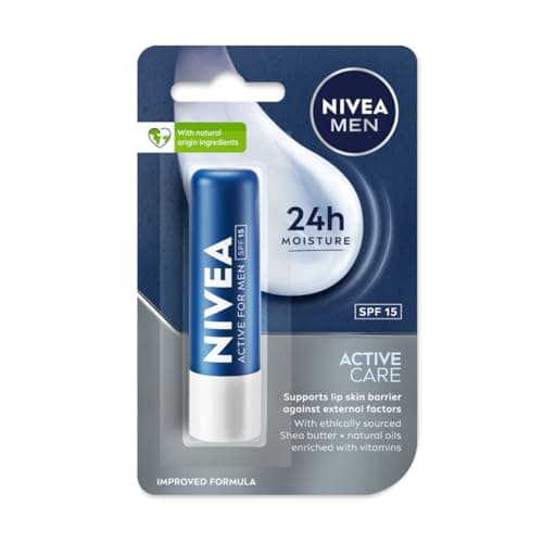 NIVEA MEN Active Care 4.8g Lip Balm|24 H Melt in Moisture Formula|Natural Oils|Nourished Lips,4.8 g (Pack of 1)