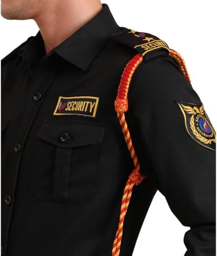 Security Guard Uniform Shirt for Men, Black Full Sleeve with Gold Embroidered Patches, Belt and Cap Included, Professional Costume (IN, Alpha, XL, Regular) 4