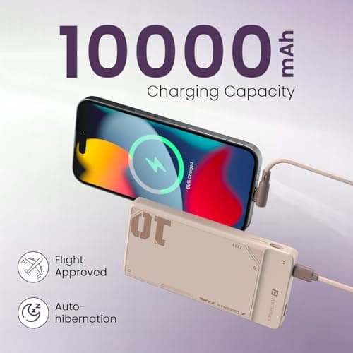 Portronics Luxcell Uno 10K 10000 mAh 22.5W Fast Charging Power Bank with Detachable Type C Cable, Ultra Slim Power Bank with Mach USB-A Output, Type C PD Output, Type C Input, Wake Up Button(Mocha) 2