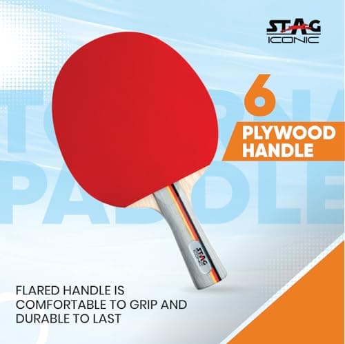 STAG ICONIC Tournament Table Tennis (T.T) Racket for Beginner | Advanced TT Racquets| Grip Designed Comfortable Wooden Table Tennis Bat | 6-Ply Plywood Blade | Black/Red 5
