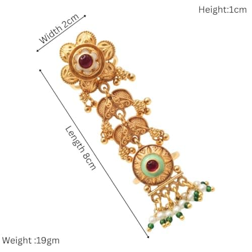 Iksava Traditional Gold Plated Meenakari Adjustable Floral Desgin Statement Double Finger Ring for Women and Girls | Bridal Ring for Women 5