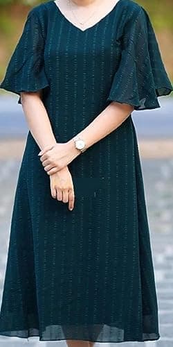 Women's Georgette Printed Traditional Straight Kurti Dress(in, Alpha, 2XL, Regular, RD_AB_Green) 4