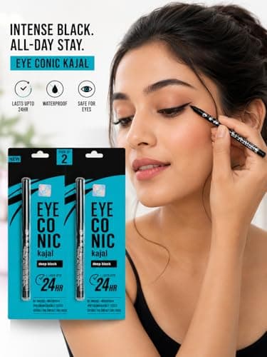 Waterproof Smudge Proof Deep Black Kajal Pencil Pack of 2 for Women 3