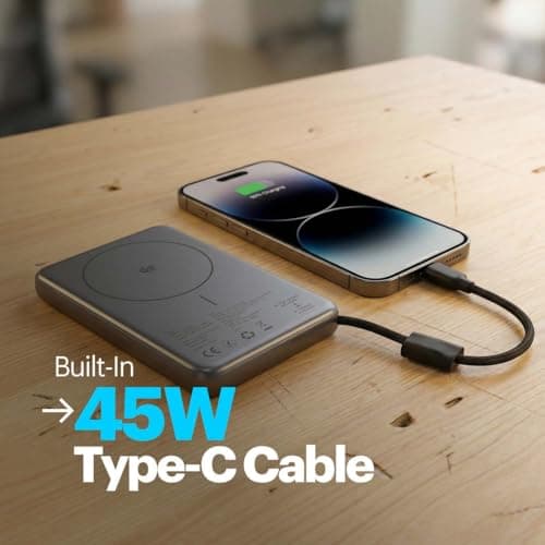 Stuffcool Nido 10000mAh Qi2.2 Certified Magsafe Powerbank, 25W Fast Wireless Charging, 45W PD Fast Charging, Built-in USB-C Cable & Stand, Digital Display, Compatible with iPhone, Samsung & Pixel 4