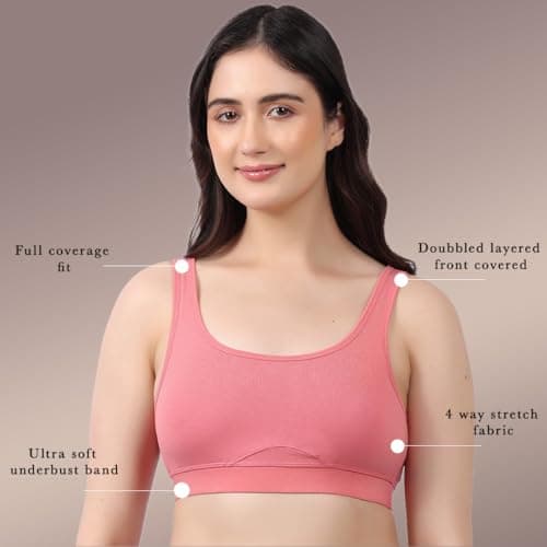 Lavos Bamboo Cotton Comfort Sleeping Bra for Women, Slip On Bras to Wear at Home, Non-Padded & Non-Wired Sports Bras, Full/High Coverage, Soft Comfortable & Breathable Broad Strap Bra 4