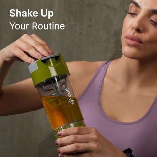 CULT Cyclone Shaker Bottle 500ml with Storage Compartment & Mixer Ball | Shaker for Gym & Leakproof Protein Sipper for Men & Women | Workout Supplement Bottle (Olive Grey) 3