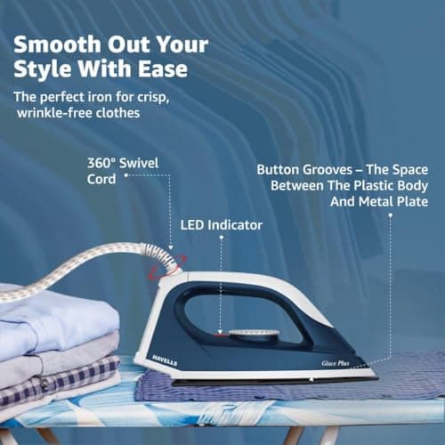 Havells Glace Plus 1000 Watts Dry Iron Press| 2X Non Stick Greblon Coating from Germany| 2X ISI Certified Safety & Performance| Fire Retardant Body| 2 Years Door Step Warranty by Havells (Blue) 5