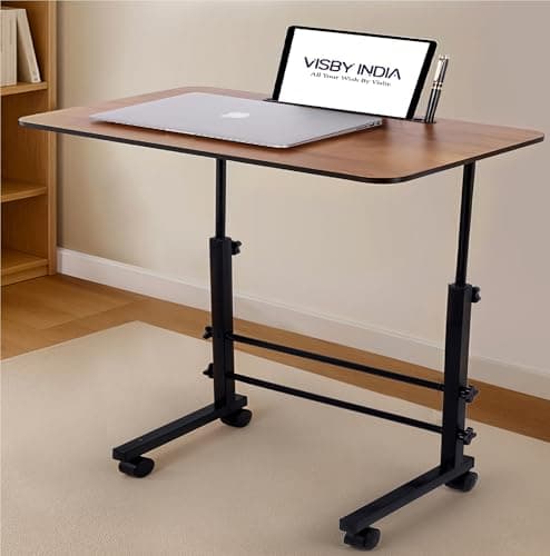 VISBY INDIA Height Adjustable Multipurpose Office Table for Home/Writing Desk for Office/Folding Table for School/Folding Study Table/Work from Home Table(60 X 60 X 40 Cm) (Wood Height Adjustable)