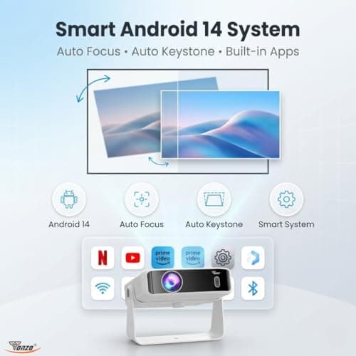 TONZO Vision X1 Smart LED Projector | Native 1080P Full HD | 10000 Lumens | Android 14 | Auto Focus & Keystone Corretion | Dual WiFi Bluetooth | 10W Speaker | Home Theater, Office & Outdoor Use 4