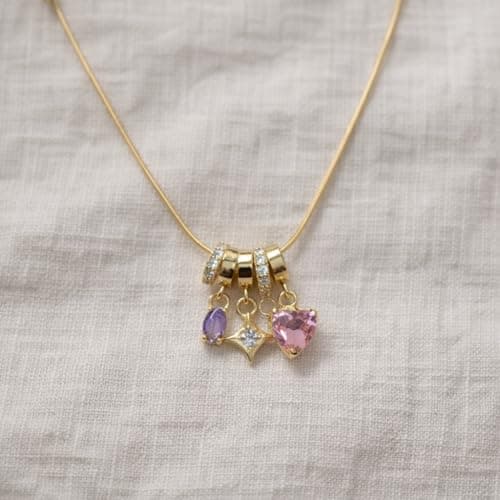 MEENAZ Anti Tarnish Gold Necklace for Women | Crystal Heart Star Charm Pendant Chain | Stylish AD Diamond Jewellery| Adjustable Neck chains | Valentine Gift for Girlfriend, Wife Stainless Steel -302 6