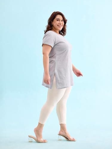 GO COLORS Soft Cotton Stretch Cropped Leggings for Women | Breathable, Mid Rise, Ecru 3