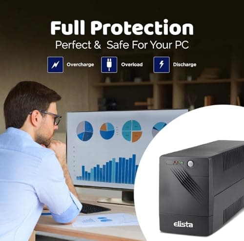 Elista 1KVA(1000VA)/600 W Line Interactive UPS for Desktop PCs, Laptops, Routers, Networking Devices and Gaming Consoles with Automatic Voltage Regulation, Overload Protection,Generator Compatible 3