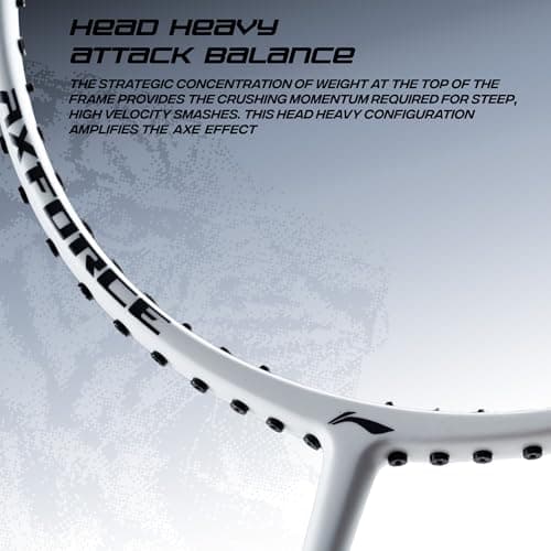 Li-Ning Axforce Tiger Strung Badminton Racquet for Professional Players |5U| 32 LBS Max Tension | Head Heavy | 7mm Flexible Shaft | Carbon Fibre Frame (White/Black/Orange) 4