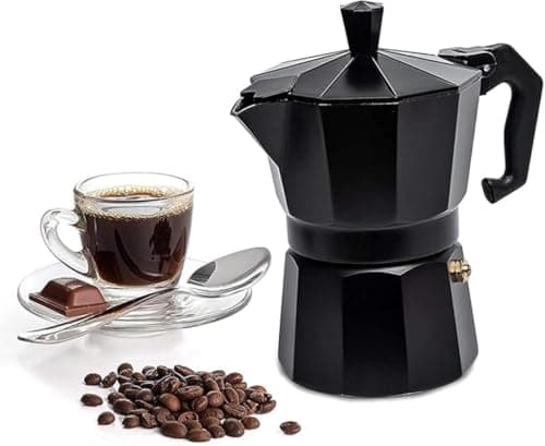 3D CREATIONS Alluminium Italian Style Stovetop Coffee Maker Moka Pot espresso Coffee percolator 6 cups of Coffee (Black, 300 ml)
