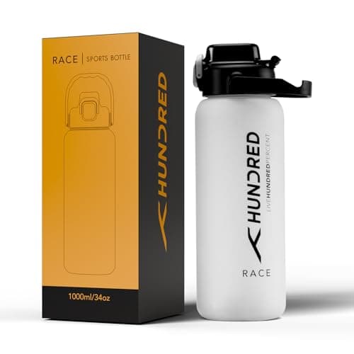 Hundred Race 1 Litre Water Bottle | 1000ml / 34oz | BPA Free | One Key Open Safety Lock | Spill and Leak Proof Sports, Travel, Gym Bottle (White)