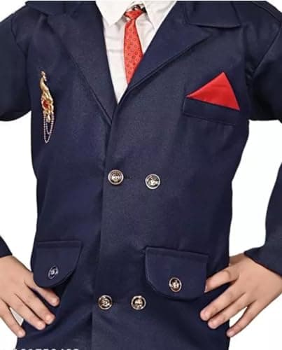 Akshita Trading Boys Festive & Party, Wedding, Formal Blazer, Shirt and Trouser Set (7-8 Years, Navy Blue) 3