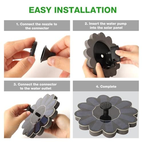 Verilux® Solar Fountain for Garden, Flower Shape-No Battery, with 6 Nozzles, Solar Fountain Pump for Home Bird Bath, Outdoor, Pool, Garden, Pond & Flower Pot-Black 1.4W 4