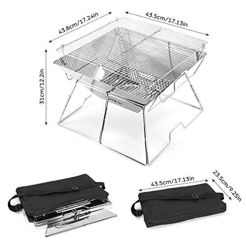 Odoland Folding Campfire Grill, Camping Fire Pit, Outdoor Wood Stove Burner, 304 Premium Stainless Steel, Portable Camping Charcoal Grill with Carrying Bag for Backpacking Hiking Travel Picnic BBQ 3