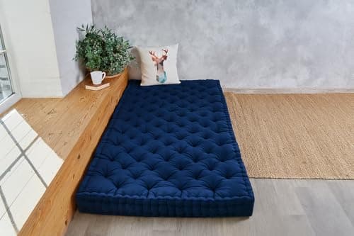 ATOOTFUSION Soft Cotton Floor Box Mattress, 5-Inch Thick, Foldable, Movable, Medium Firm, Solid Colored (Navy Blue, Double Bed 72X72X5 Inches) 2